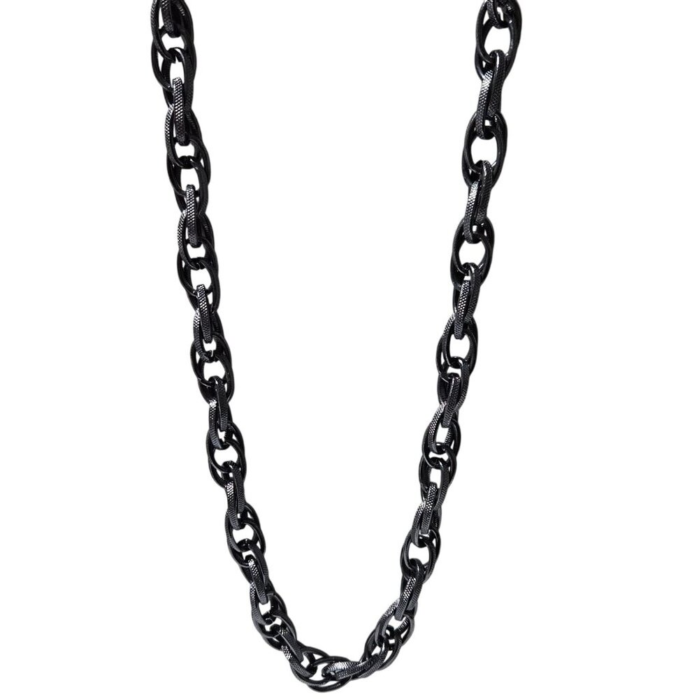 Black Gunmetal Chunky Textured Chain Necklace Tassel Ends Steampunk Gothic Unise